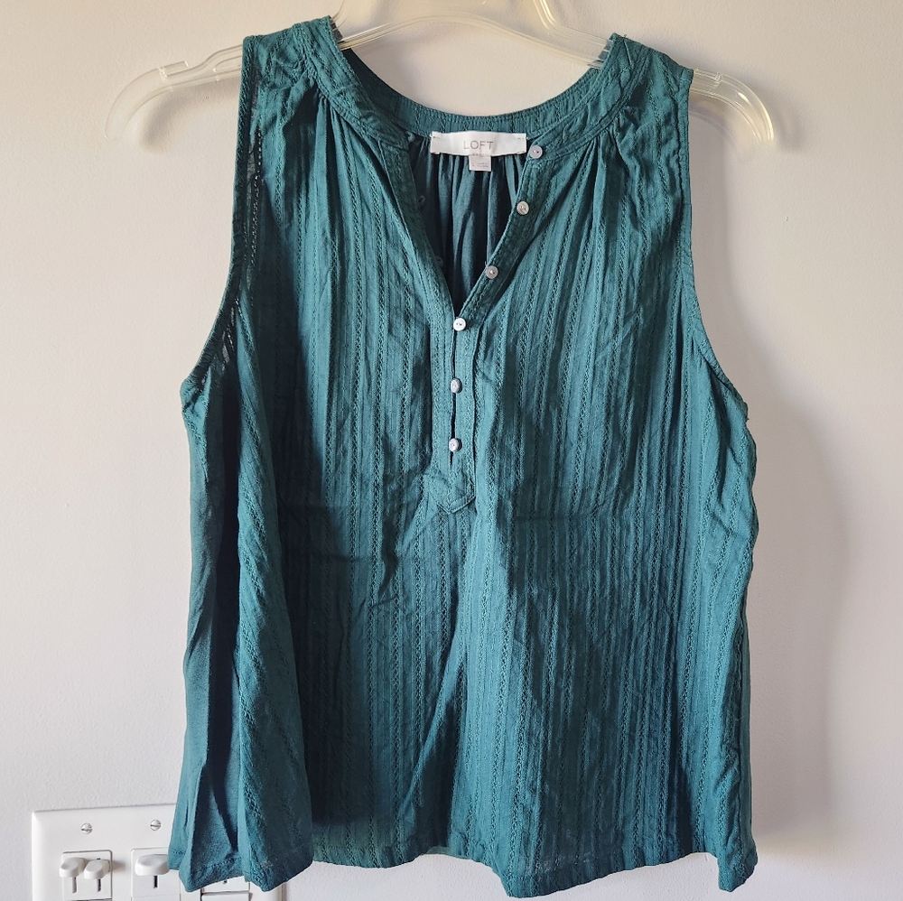LOFT Blue Pleated Mandarin Collar Blouse